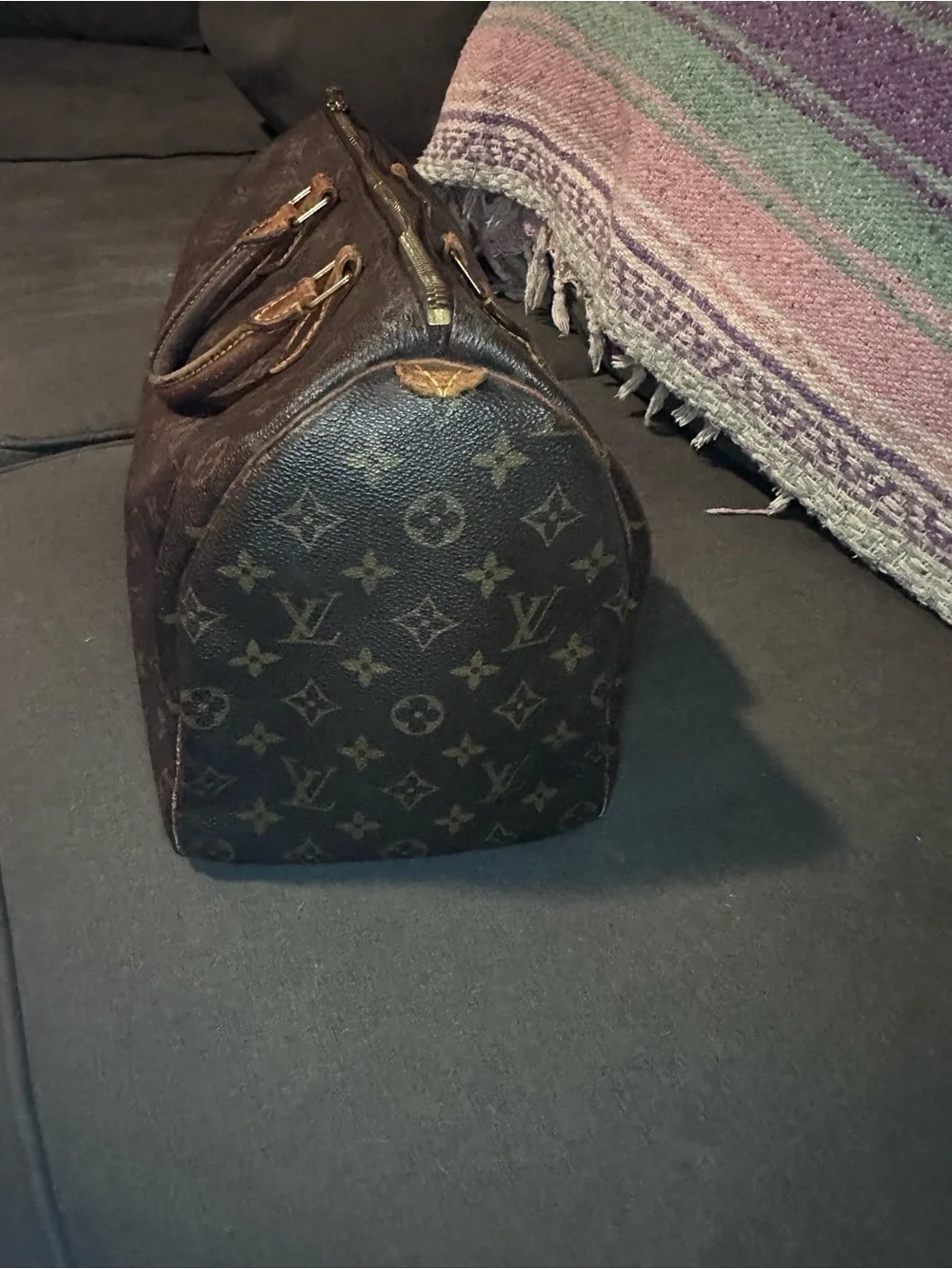 Louis Vuitton Monogram Canvas Satchel in Dark Brown with Tan Trim